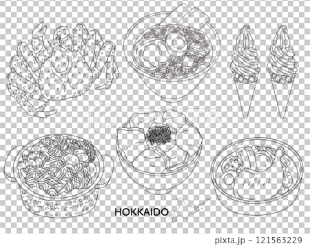 北海道グルメ　線画のイラストモノクロ 121563229