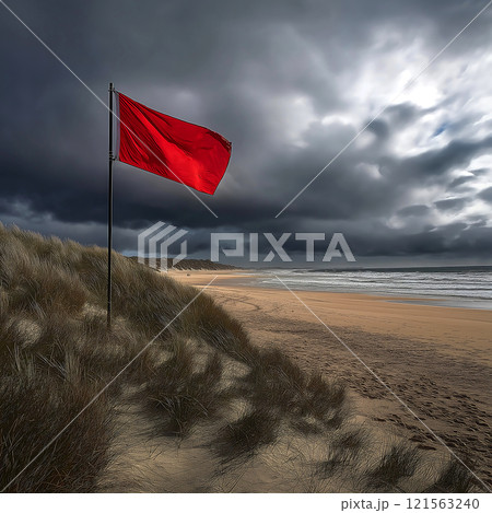 Red Flag on Beach 121563240