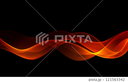 Black luxury background with gold wavy lines in an abstract wave shape. 121563342