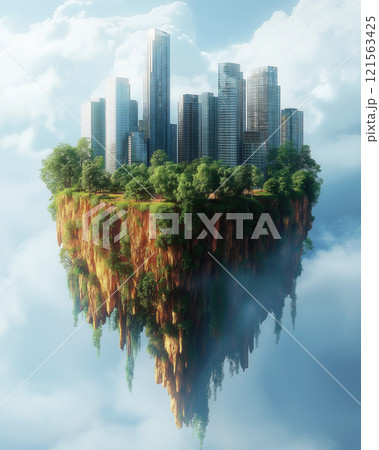 Floating city island. Ecology and environmental protection. 121563425
