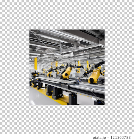 Robot arms working in factories contribute to efficiency 121563788