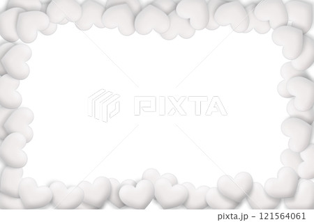木製の白い立体的なハートが周りにたくさん並ぶ四角いフレーム 121564061