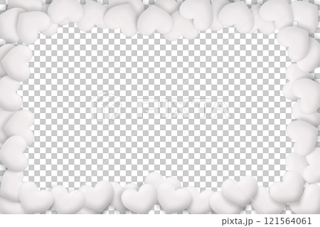 木製の白い立体的なハートが周りにたくさん並ぶ四角いフレーム 121564061