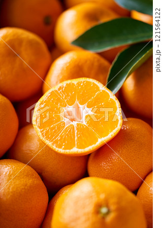 半分にカットしたみかん 121564122