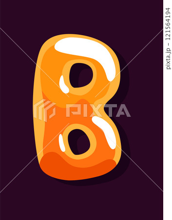 Jelly colorful letter B. Soft glossy multicolored candy font. Isolated bright delicious sweet alphabet, lollipop or marmalade ABC. Vector illustration 121564194