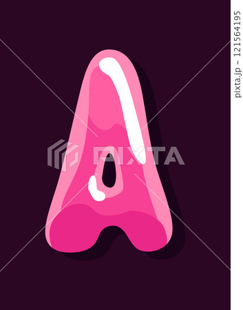Jelly colorful letter A. Soft glossy multicolored candy font. Isolated bright delicious sweet alphabet, lollipop or marmalade ABC. Vector illustration 121564195