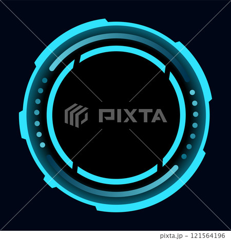 Hud round frame or border, sci fi circular neon element for digital ui game interface. Futuristic data UI display button. Vector radar for aim control target and navigation 121564196
