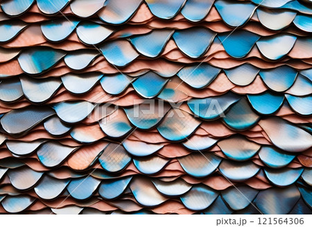 Scaly texture resembling fish skin, uneven surface with various patterns and colors.AI Generated Scaly texture resembling fish skin, uneven surface with various patterns and colors.AI Generated 121564306