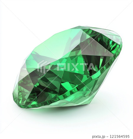 close-up of a beautiful green precious gemstone, such as an emerald, isolated on a pure white background 121564595