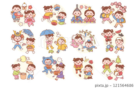 12か月男の子と女の子のイラストセット 121564686