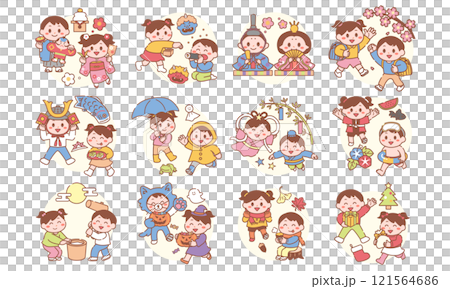 12か月男の子と女の子のイラストセット 121564686