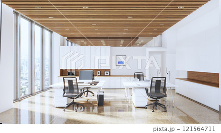 Spacious modern office with large windows 121564711