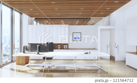 Modern executive office with large windows 121564712