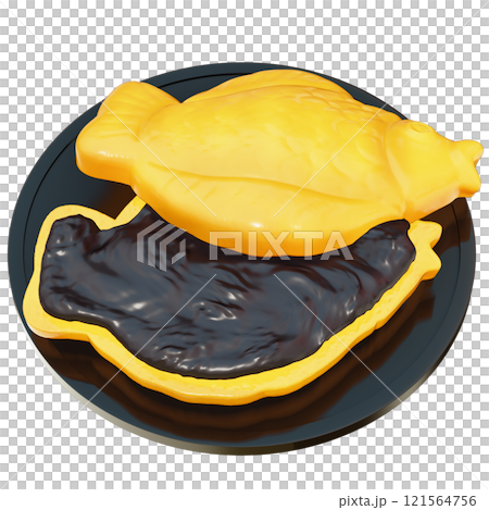 Taiyaki with black bean filling Clipart , Japanese Fish-Shaped Pastry , Korean street food Bungeoppang On transparent background , 3D Rendering 121564756