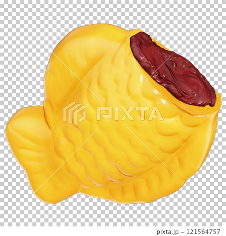 Taiyaki with black bean filling Clipart , Japanese Fish-Shaped Pastry , Korean street food Bungeoppang On transparent background , 3D Rendering 121564757