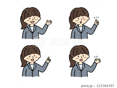 スーツの若い女性 ポーズセット スーツの若い女性 ポーズセット 121564787