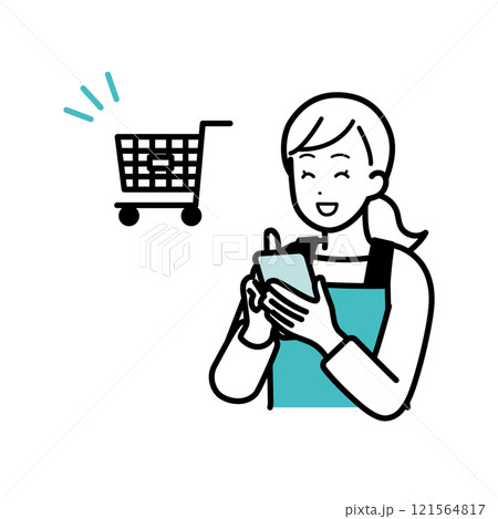 スマホでネットショッピングをする主婦 スマホでネットショッピングをする主婦 121564817