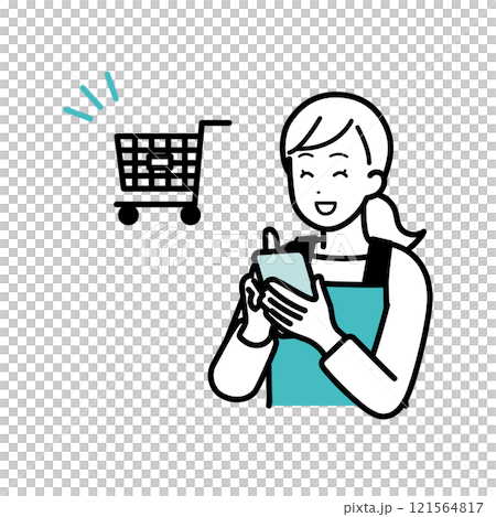 使用智慧型手機進行網上購物的家庭主婦 121564817