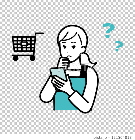 スマホでネットショッピングをする主婦 スマホでネットショッピングをする主婦 121564818