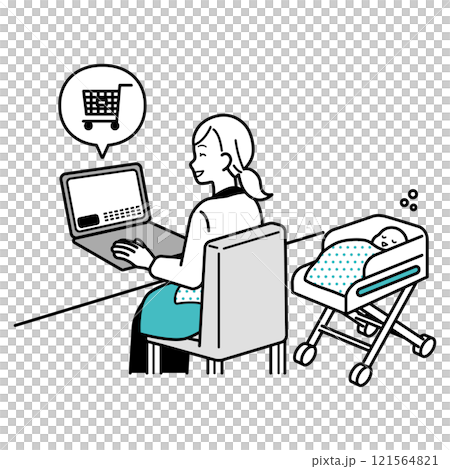 家庭主婦在網上購物在計算機上 家庭主婦在網上購物在計算機上 121564821