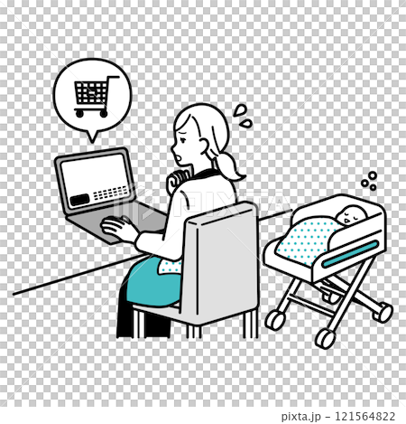 家庭主婦在網上購物在計算機上 家庭主婦在網上購物在計算機上 121564822