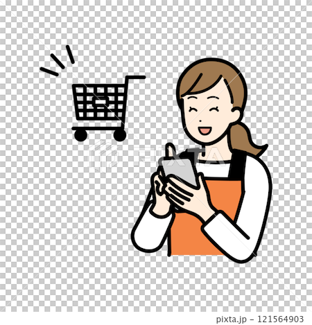 使用智慧型手機進行網上購物的家庭主婦 121564903