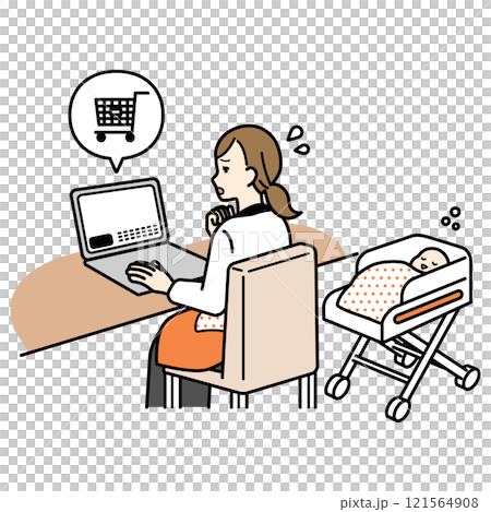 家庭主婦在網上購物在計算機上 121564908