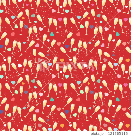 Champagne glasses, hearts, champagne, holiday, wedding, birthday, seamless pattern, vector Champagne glasses, hearts, champagne, holiday, wedding, birthday, seamless pattern, vector 121565116