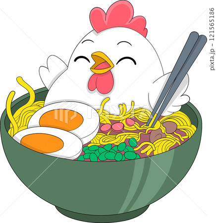 Chicken Katsu Ramen Logo with Noodles Egg and Chopsticks Illustration 121565186
