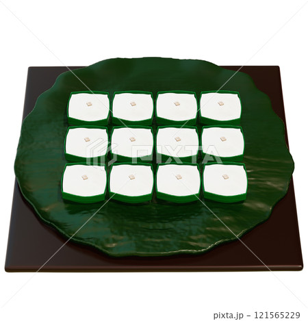 Thai Dessert , Khanom Tako , thai Pudding with Coconut Topping Clipart On transparent background , 3D Rendering 121565229