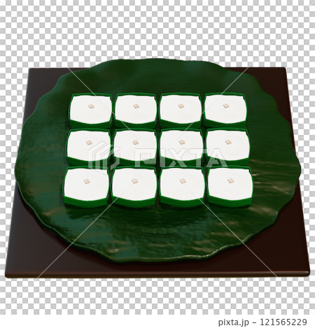 Thai Dessert , Khanom Tako , thai Pudding with Coconut Topping Clipart On transparent background , 3D Rendering 121565229