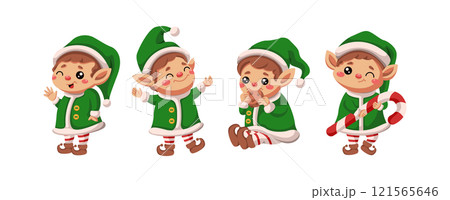 Christmas elves different activities flat color vector icons 121565646