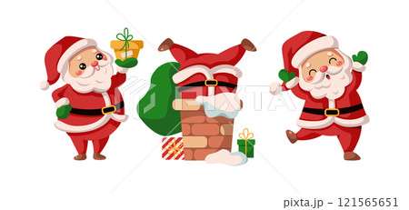 Cute Santa Clauses in funny situations flat vector icon set 121565651