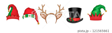Festive headwear Christmas spirit realistic color icons 121565661