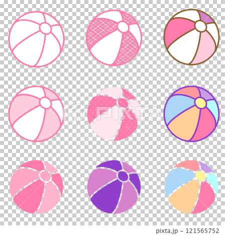 9 types of beach balls in pink, purple and colorful colors 9 types of beach balls in pink, purple and colorful colors 121565752