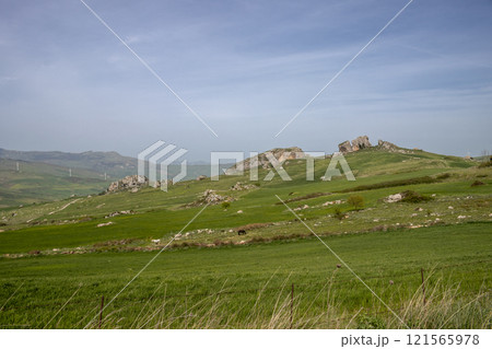 Fresh spring landscape with rocks, Sicily, Italy 121565978