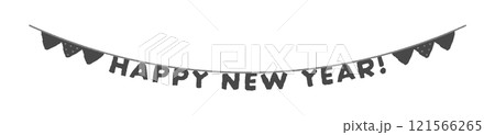 HAPPY NEW YEARの文字と三角形のフラッグ - 手描きのかわいいガーランドの年賀素材 121566265