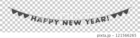 HAPPY NEW YEARの文字と三角形のフラッグ - 手描きのかわいいガーランドの年賀素材 121566265
