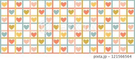 Valentine's day abstract geometric seamless pattern. Mosaic minimalist background, banner, template with simple shapes, hearts. 121566564