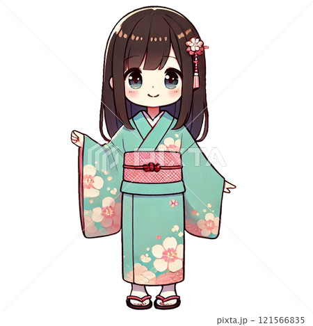 正月や七五三に使える、着物を着た女の子のイラスト 121566835