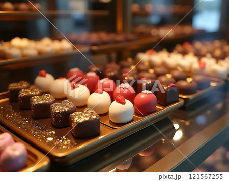 ショーケースに並んだチョコレート 121567255