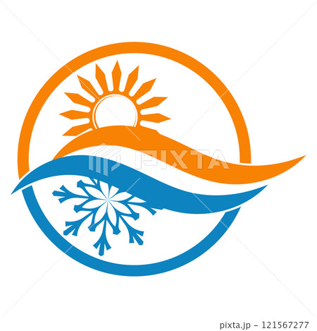 Sun snowflake sign air conditioning and heating 121567277