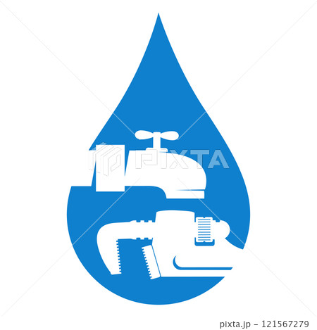 Water drop wrench and faucet symbol Water drop wrench and faucet symbol 121567279