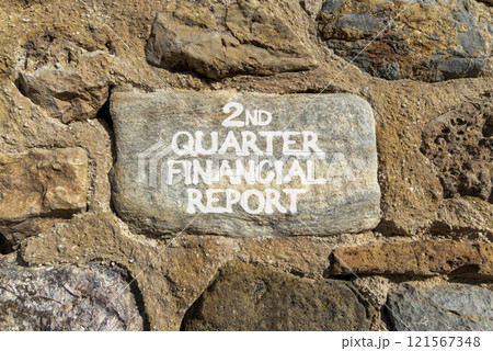 2nd quarter financial report symbol. Concept words 2nd quarter financial report on beautiful grey stone. Beautiful stone wall background. Business 2nd quarter financial report concept. Copy space. 121567348