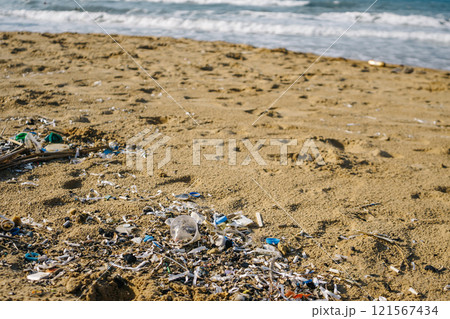 the problems of microplastics on the Black Sea coast. environmental disaster made of plastic 121567434