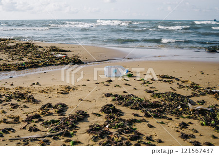 the problems of microplastics on the Black Sea coast. environmental disaster made of plastic 121567437