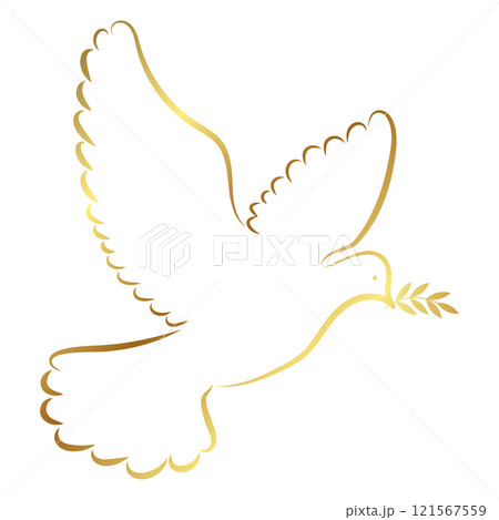 Dove of peace with golden branch, Christian religious design 121567559
