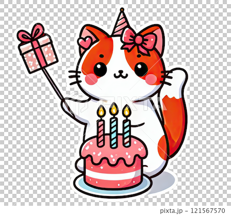 Paper notes, cat with a cake stickers, sticky sheets and tape. 121567570