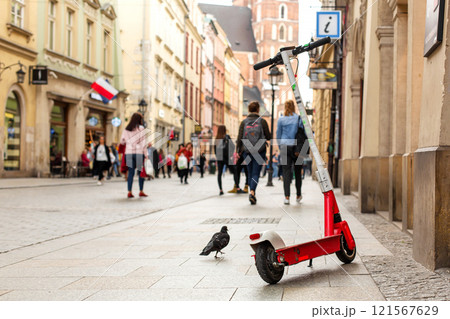 Scooters for rent can be found on the touristy old streets of Europe. Scooters for rent can be found on the touristy old streets of Europe. 121567629