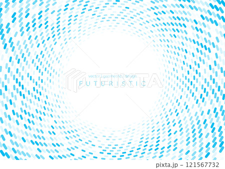 Bright blue circular and spiral dotted lines abstract tech geometric background 121567732